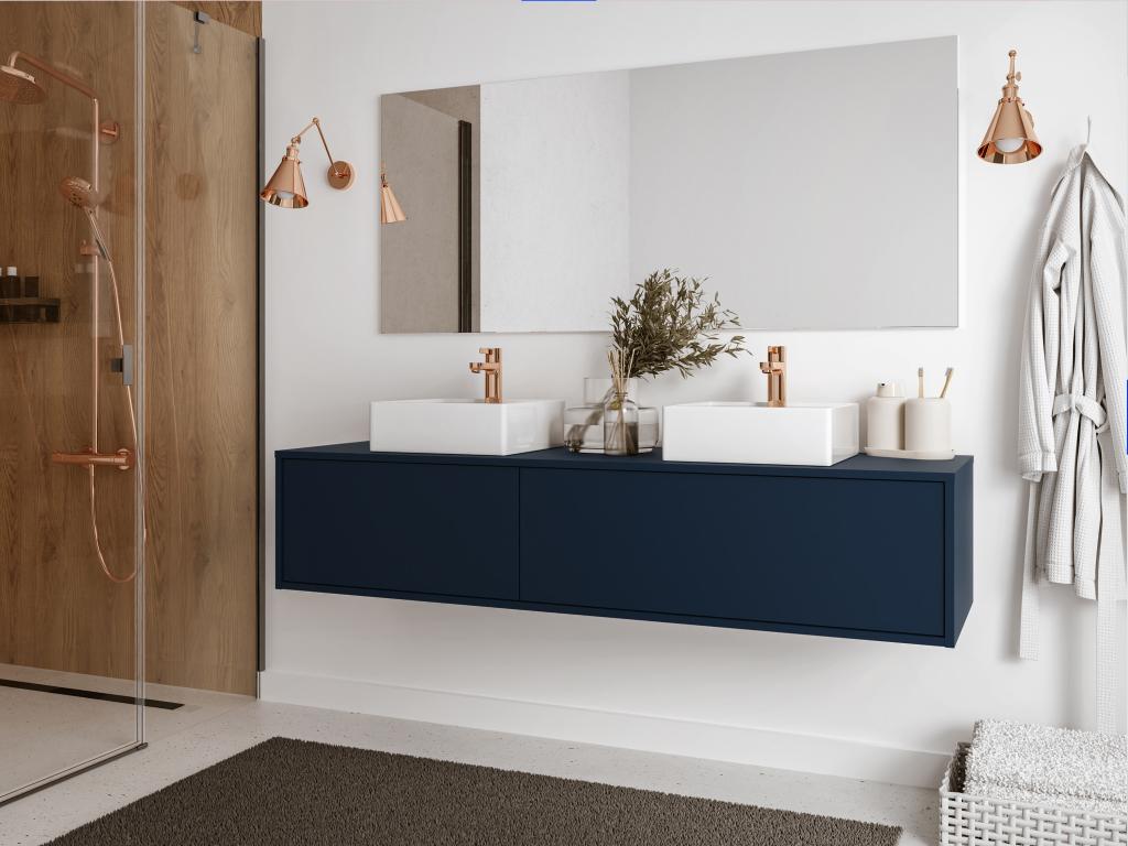 Wall-hung vanity unit - Midnight blue - W150 cm - Lumenao II QATT01295