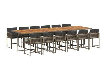 13-piece garden dining set with cushions, grey woven resin, TOIR96856