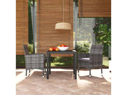 Garden dining set with cushions, 3 pieces, woven resin, grey QUDB30859