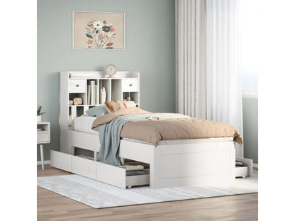 White bookcase bed without mattress, 75x190cm, solid pine wood, YDFZ93516