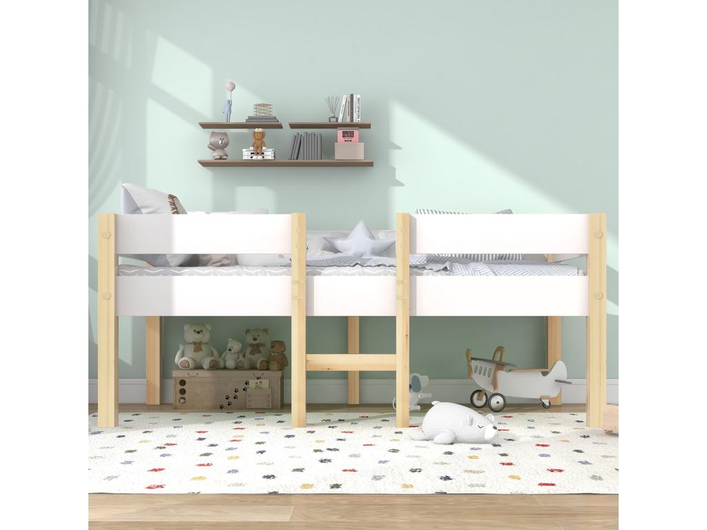 Baby Cot with Anti-Fall Protection in Solid Wood - 90x200 cm - White ICAH54282