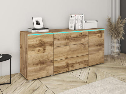 Ventoriq 142 Chest of Drawers, Oak Finish, with Drawers and Doors, 3 Drawers, 66x150cm, HZBS17365
