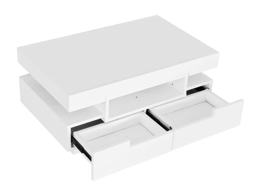 Coffee table with glossy finish and LED lighting, 4 drawers at the front and back, large storage space, 80x50x36cm, white QDXY48640