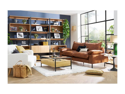 Ventoriq BJAS17380 3-seater sofa in aged cognac brown leather and black metal