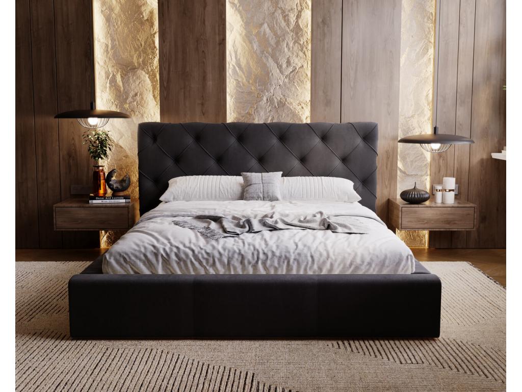 Upholstered bed with storage - 140x200 - double bed - velvet - black - Ventoriq KFCI06865