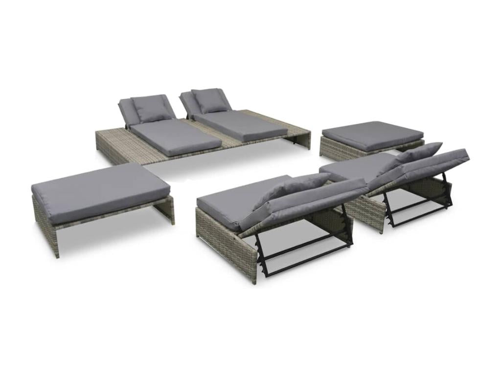 5-piece garden furniture set with cushions, Grey woven resin CHJT39838