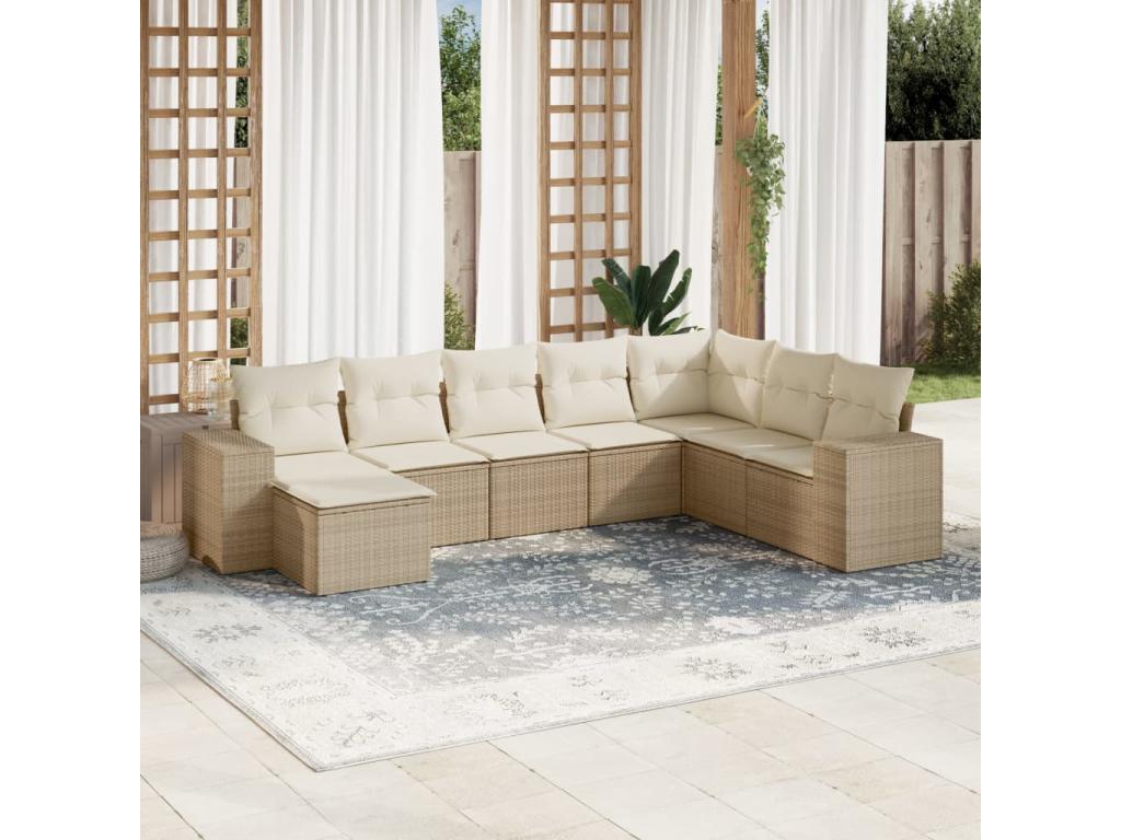 Garden furniture set with cushions, 8 pieces, beige woven resin RCWN15184