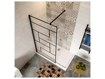 Walk-in shower screen 140x200cm with square black support bar, 8mm anti-limescale glass, modern style BYIS16279