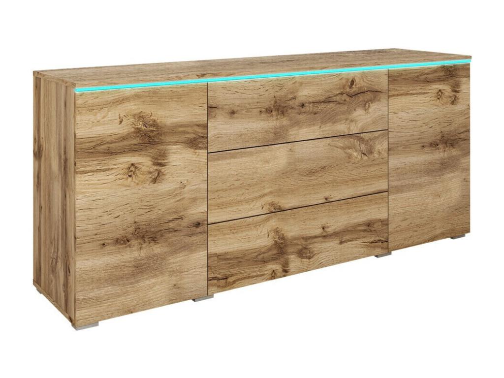 Ventoriq 142 Chest of Drawers, Oak Finish, with Drawers and Doors, 3 Drawers, 66x150cm, HZBS17365