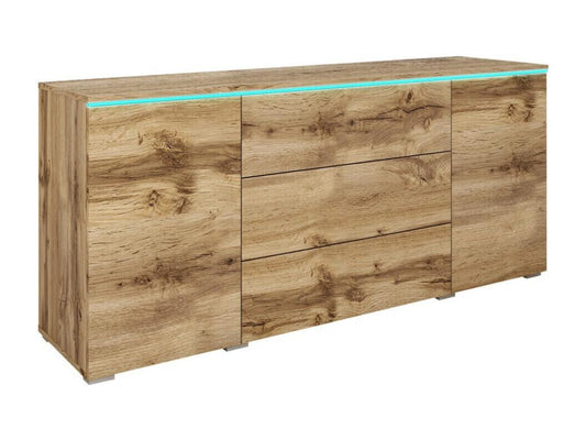 Ventoriq 142 Chest of Drawers, Oak Finish, with Drawers and Doors, 3 Drawers, 66x150cm, HZBS17365