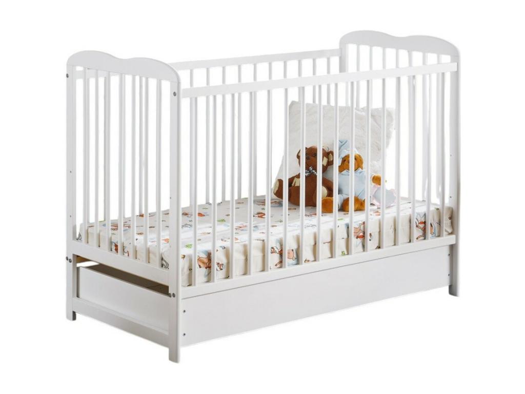 Convertible baby cot with drawer and mattress, Ventoriq collection, height adjustable - Matte white. WGTY01804