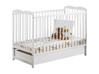 Convertible baby cot with drawer and mattress, Ventoriq collection, height adjustable - Matte white. WGTY01804