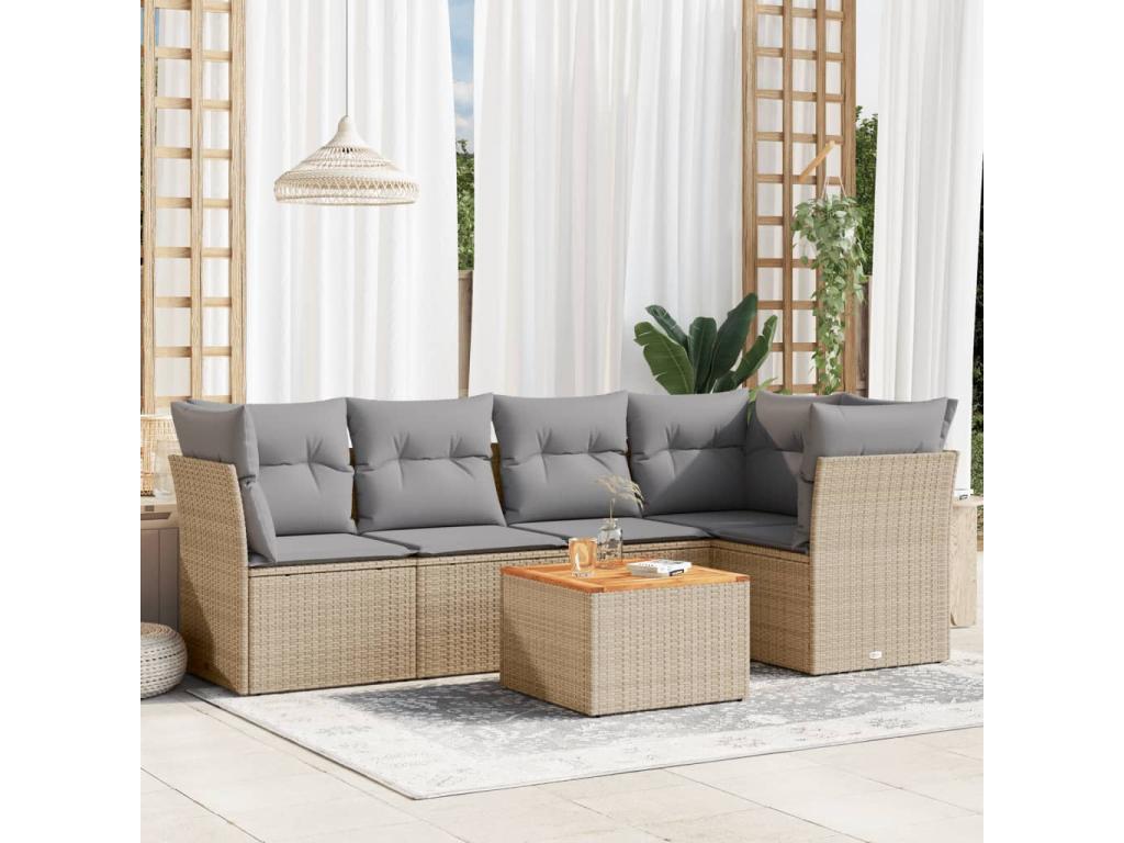 6-piece beige resin wicker garden furniture set with cushions APLE35119