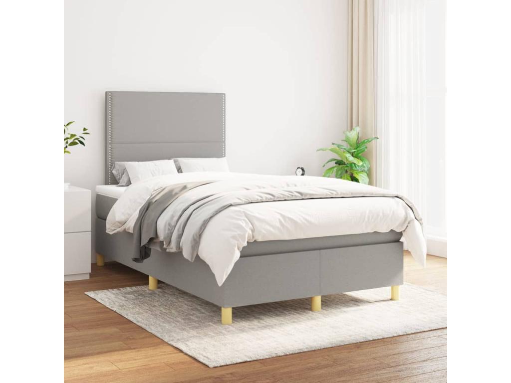 Upholstered bed base with mattress, light grey, 120x200cm, fabric BHOG84111