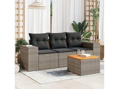 4-piece garden furniture set with grey resin wicker cushions RJHV85981