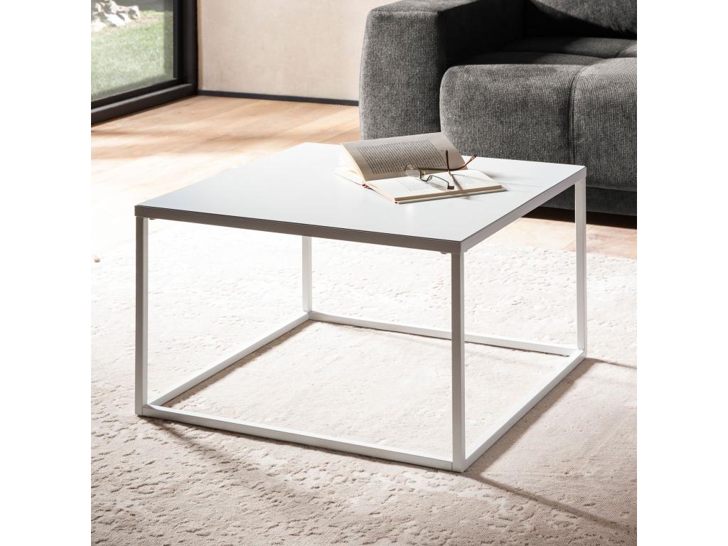 Square Coffee Table, White and Silver Metal, 60x60x40 cm, Modern Living Room Table MQOU80541