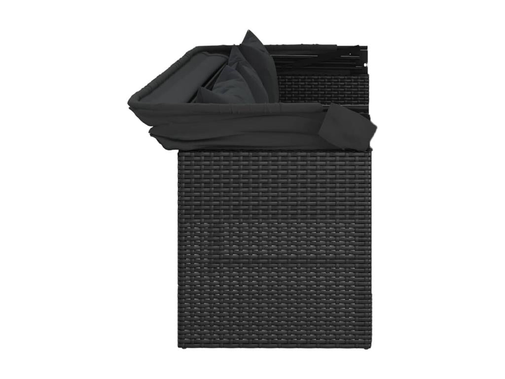 FUBU92977 4-Piece Garden Sofa Set with Cushions, Black Poly Rattan