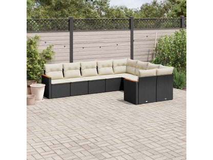 9-piece garden furniture set with cushions, black woven resin AUAI57779