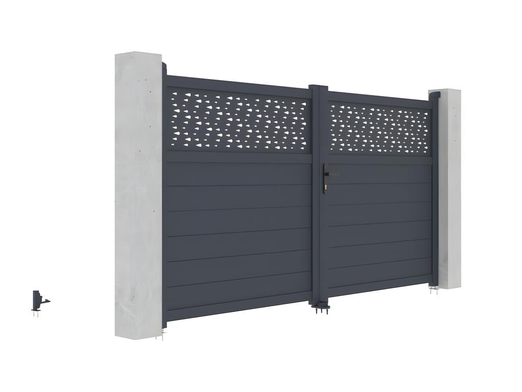 Semi-solid aluminum swing gate with pattern, 305 x 166 cm, anthracite - Ventoriq MUKB42298
