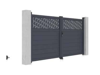 Semi-solid aluminum swing gate with pattern, 305 x 166 cm, anthracite - Ventoriq MUKB42298