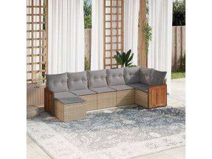 7-piece garden furniture set with cushions, beige woven resin, IULK55378