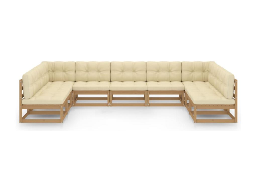 9-piece garden furniture set with cushions, honey brown, pine wood QDHJ57620