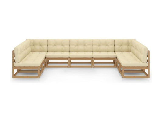 9-piece garden furniture set with cushions, honey brown, pine wood QDHJ57620