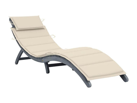 Chaise longue with cushion, Grey, Solid Ventoriq Wood JMJF51076