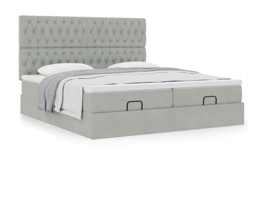 Ottoman bed frame and light grey 180x200cm velvet mattress GNUX73749