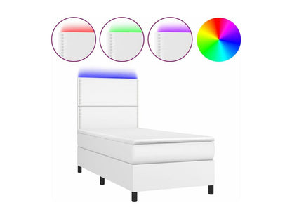 Upholstered bed base and mattress with LED lighting, white, 100x200 cm, faux leather, XUGM78722