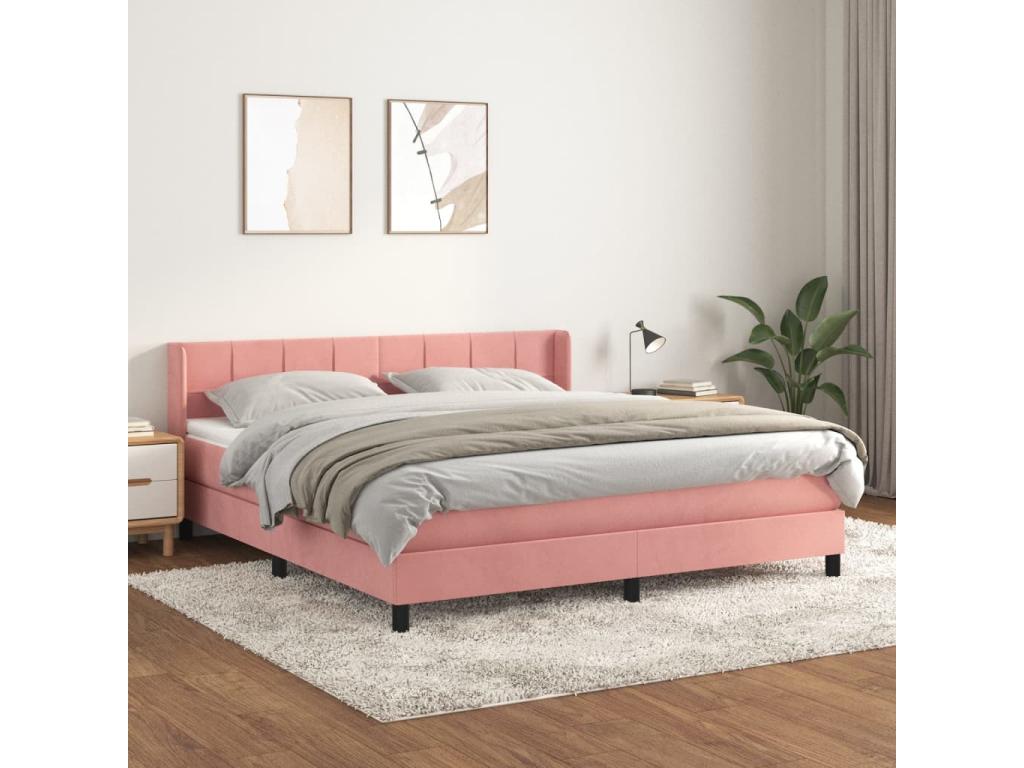 Upholstered bed base with mattress, Pink, 160x200 cm, Velvet, ICPL36339