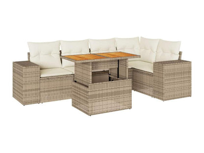 Garden furniture set with cushions, 6 pieces, beige woven resin, UCRV47211