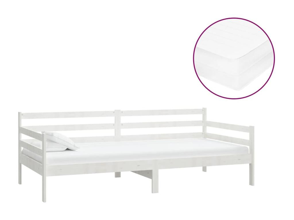 Daybed with mattress 90x200 cm White Solid pine wood PFLH21420