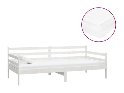 Daybed with mattress 90x200 cm White Solid pine wood PFLH21420
