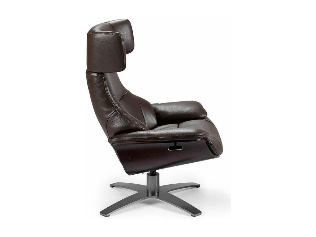 Ventoriq swivel armchair in leather with folding backrest mechanism - Coffee leather color ODSZ77527