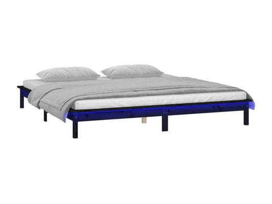 Black LED bed frame 120x200 cm solid wood KLSR75127