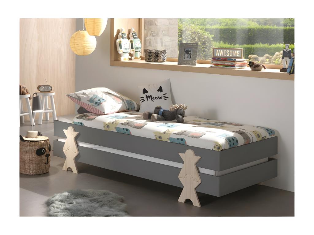 Ventoriq - Set of 2 Stackable Beds 90x200cm Grey Smiley IDJF98372