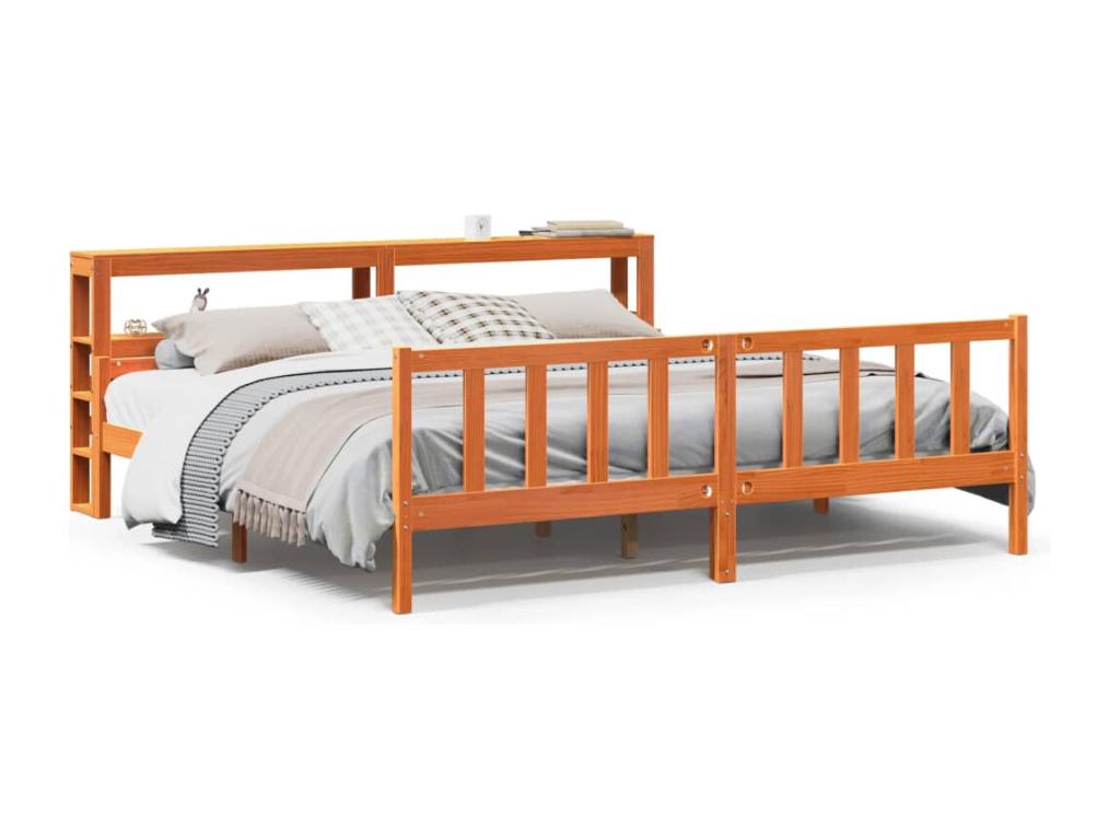 Bed frame and headboard, brown wax finish, 180x200 cm, pine wood, EQSP89490
