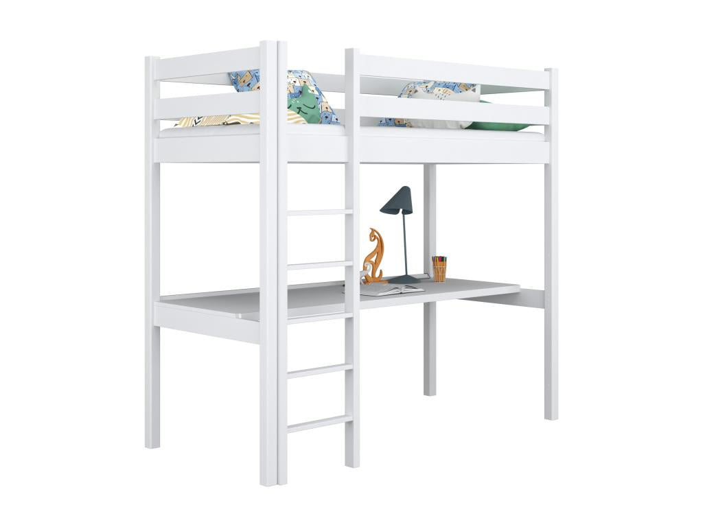 Wooden loft bed - with desk N05 White 80x200 RIKN81238