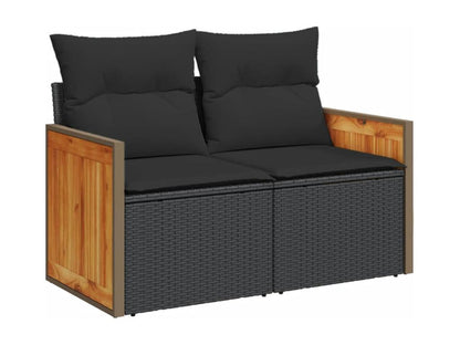 12-piece garden furniture set with cushions, black woven resin CFEC25995