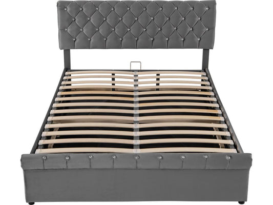 Storage Bed, Euro Double Bed - 140x200 cm Grey Velvet - Ventoriq OUUV05390