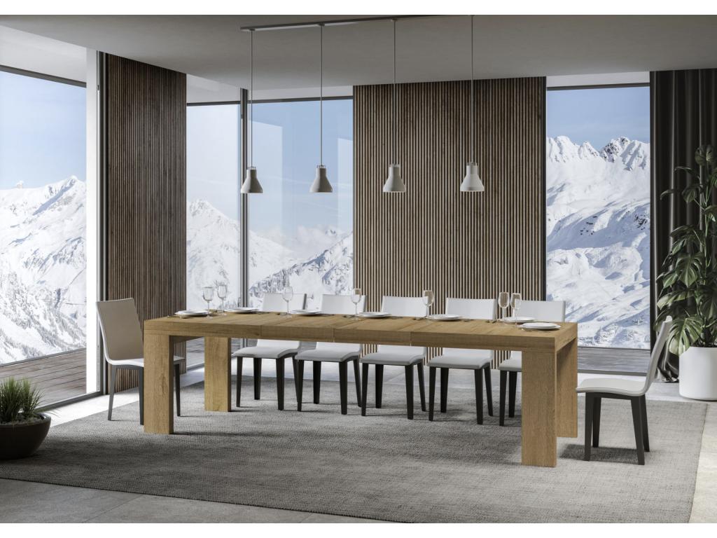 Lumenao Extendable Wooden Dining Table - White - Lumenao Base and Support - 2 Slim Extension Leaves - Extendable Width 180 to 284cm BYEQ33704