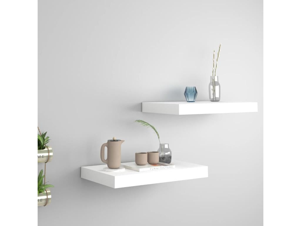 Floating wall shelves, 2 pcs, white, 40x23x3.8 cm, MDF, HWNF55806
