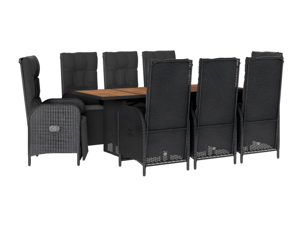 9-piece garden dining set with black resin wicker cushions JWUH64403