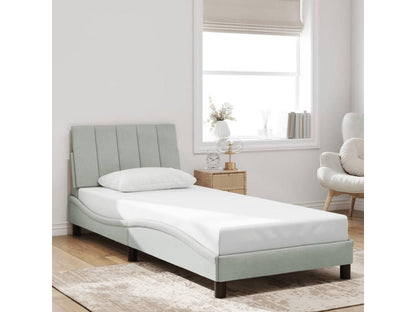 Bed frame with LED lighting, mattress not included, light grey, 90x200 cm, velvet, HWTG97456