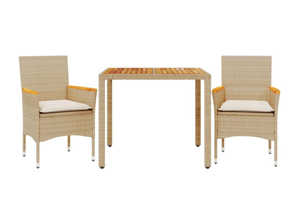 3-piece beige rattan garden dining set and cushions by Boislis HGWW64900