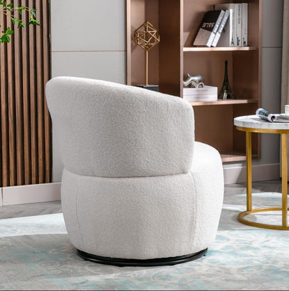 Swivel armchair - relaxation chair for living room - plush upholstery - with metal swivel base and lumbar cushion - White ITEX57948