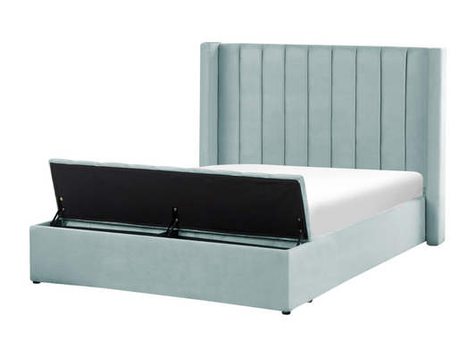 Lumenao Velvet Bed with Storage Bench, 140x200 cm, Mint Green, UGCS66736