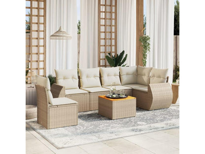 7-piece garden furniture set with cushions, beige woven resin YGXX25344