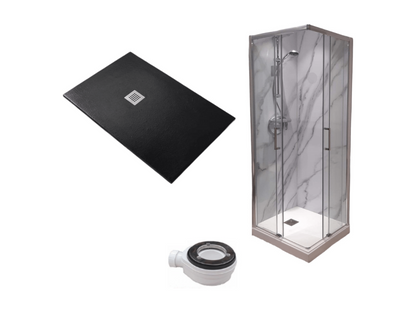 85x95 cm Ventoriq Extra Thin Black Shower Tray, 85x95 cm Shower Enclosure, 200 cm High, with Corner Opening JJVA15464